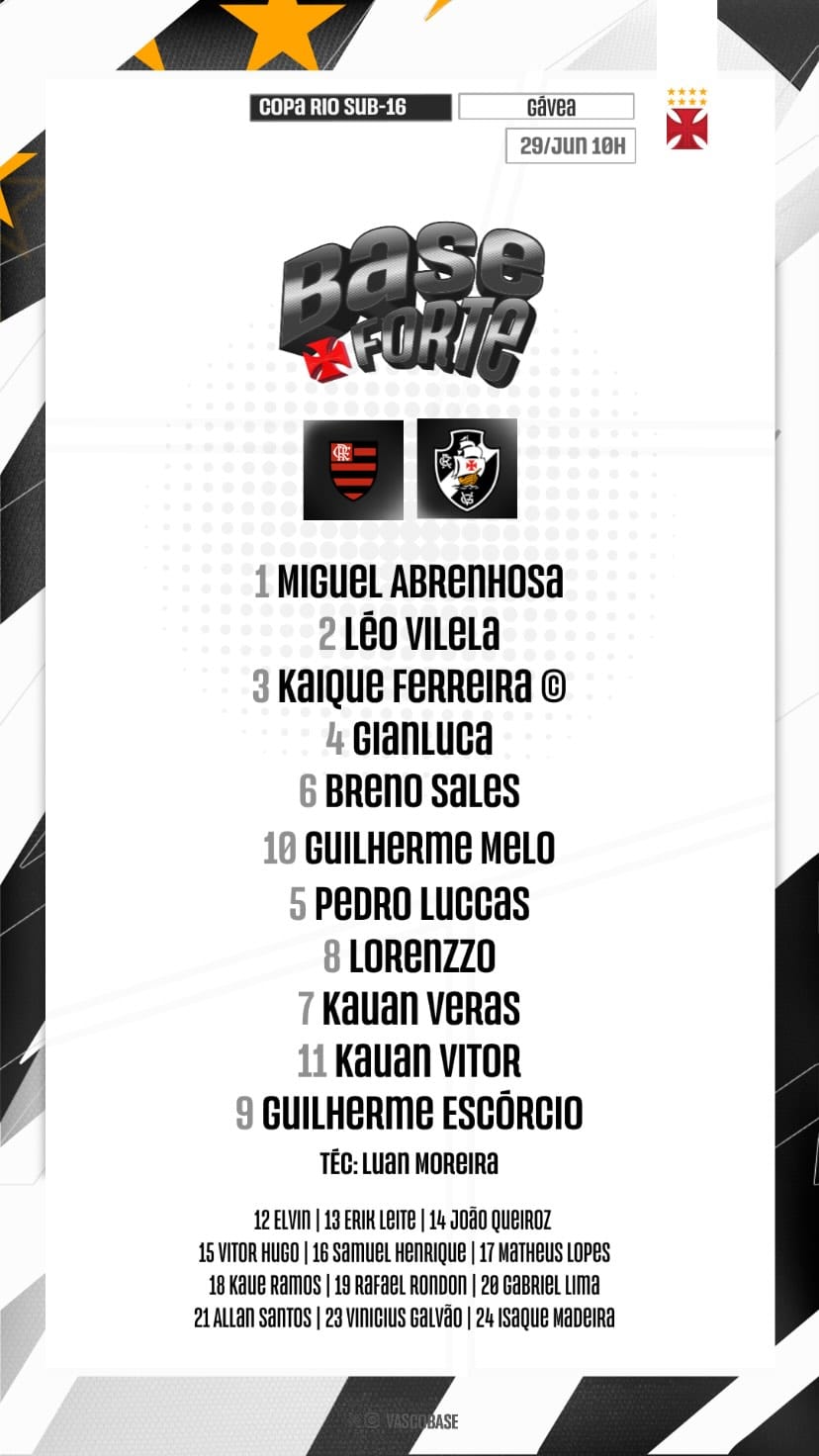 escalação sub-16 do Vasco para jogo contra o flamengo